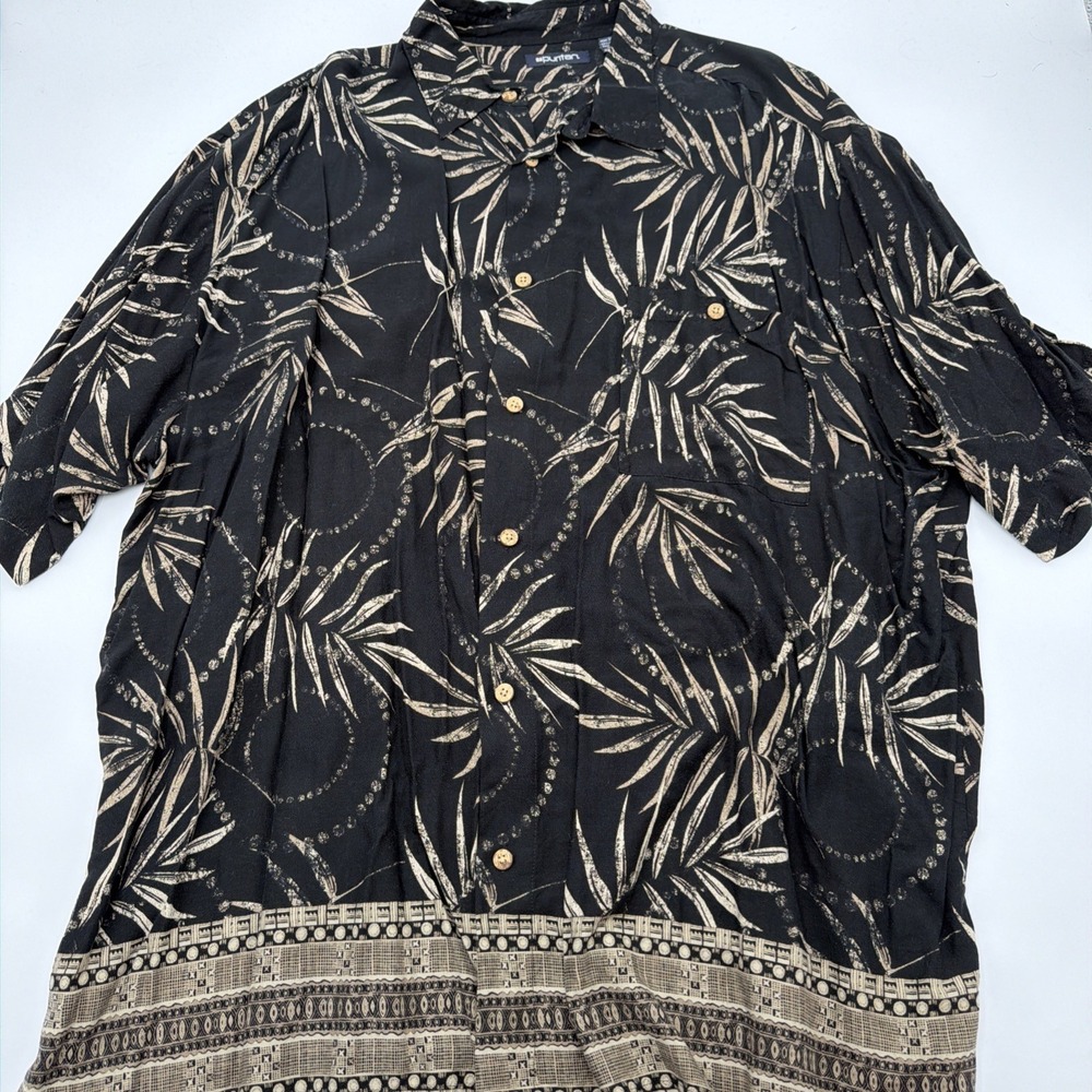 Vintage Puritan Mens Hawaiian Short Sleeve Button Shirt Size 3XL Black Tan Beige